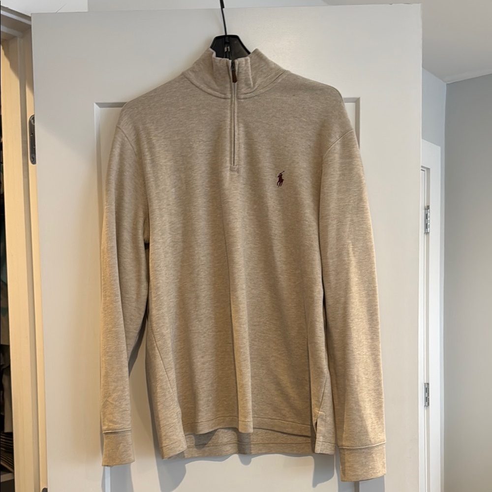 Polo by Ralph Lauren Tan Zip Up Sweater with Stand-Up Collar